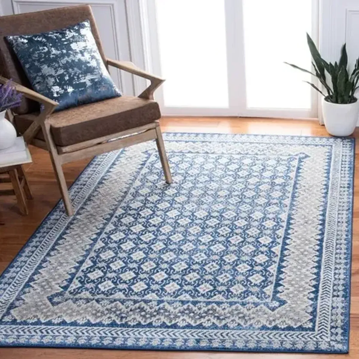 Brentwood 899 Navy / Beige 3' X 5' Small Rectangle Powerloomed Rug