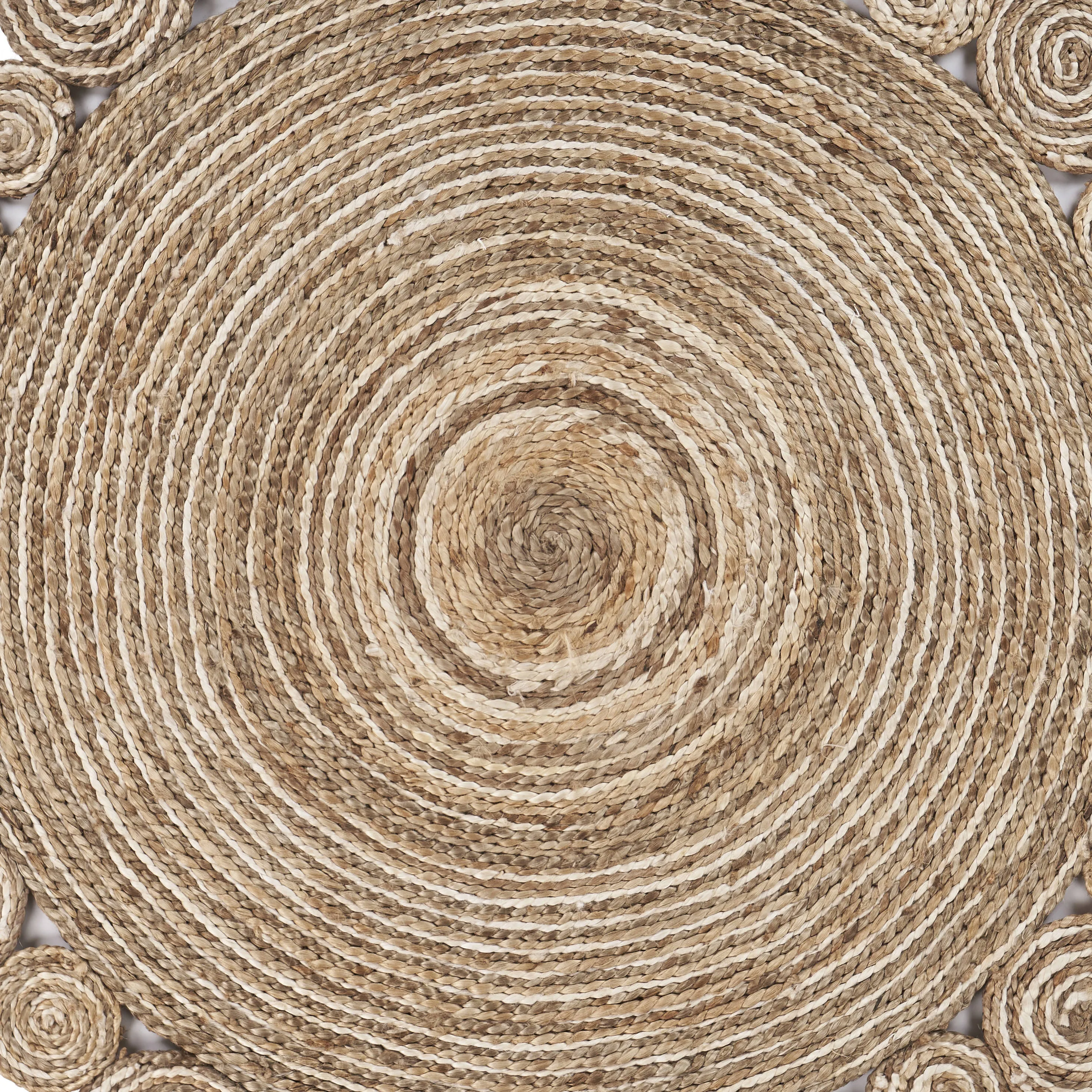 Nature Tan/ Ivory Contemporary Striped Organic Jute Indoor Round Area Rug 7'6"