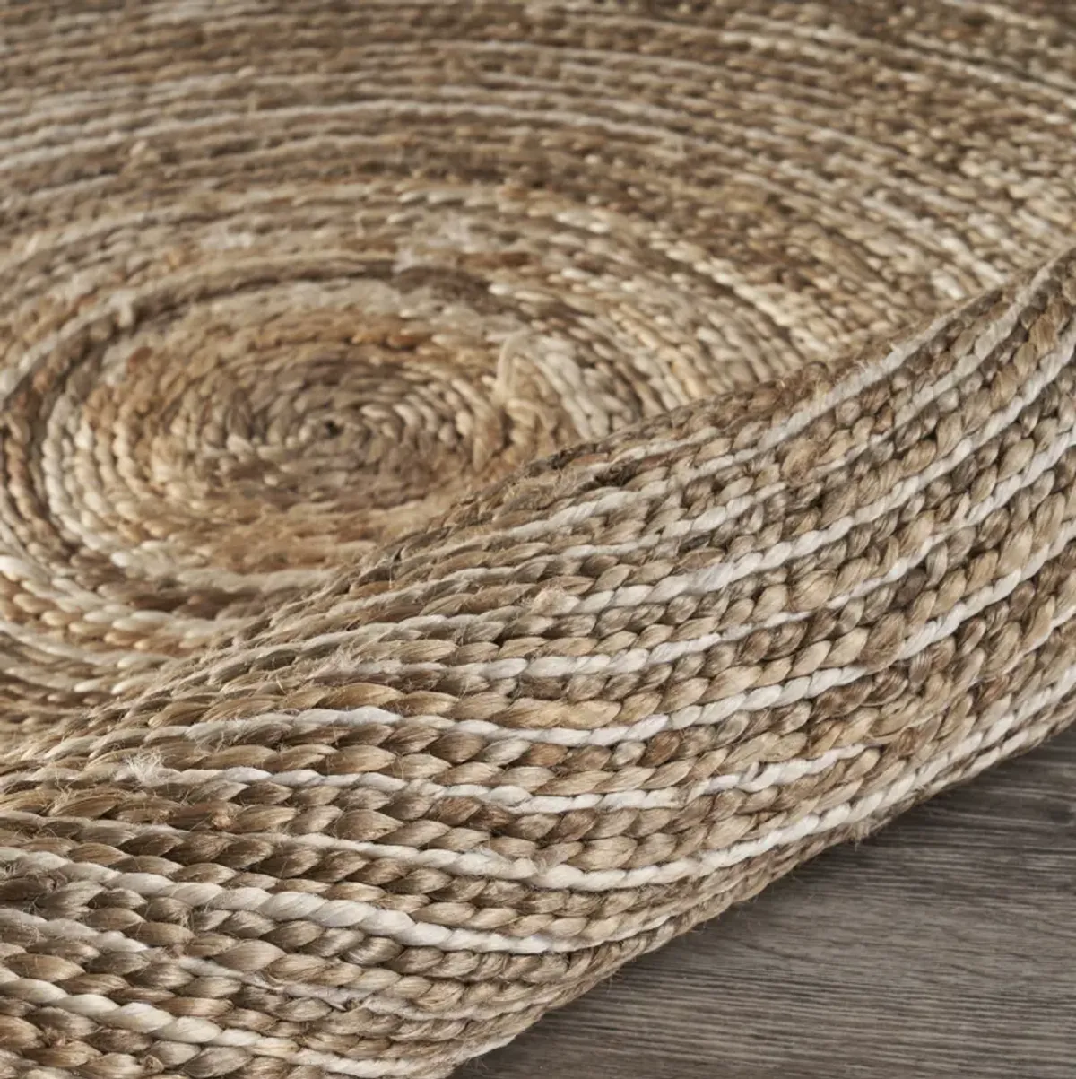 Nature Tan/ Ivory Contemporary Striped Organic Jute Indoor Round Area Rug 7'6"