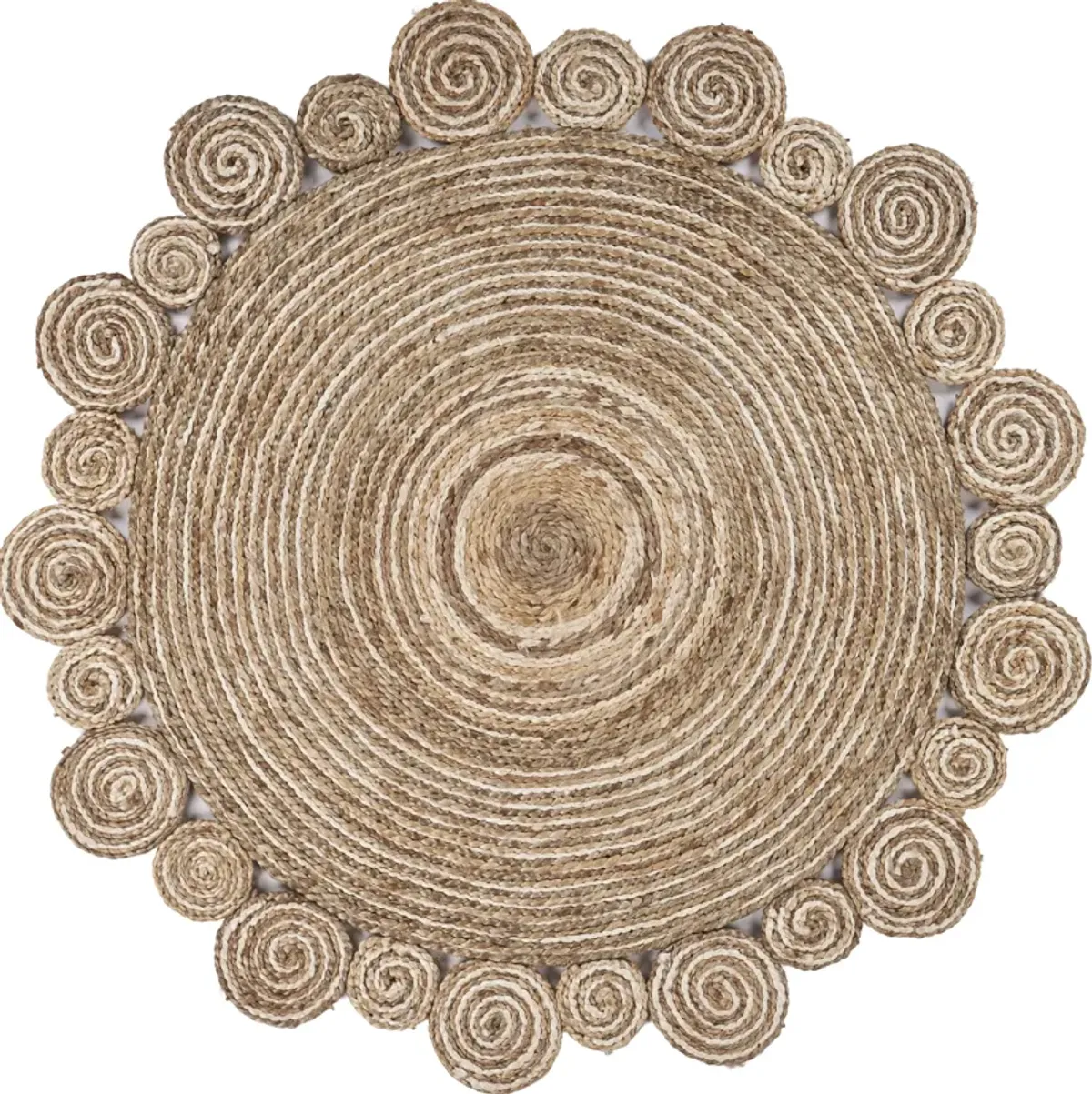 Nature Tan/ Ivory Contemporary Striped Organic Jute Indoor Round Area Rug 7'6"