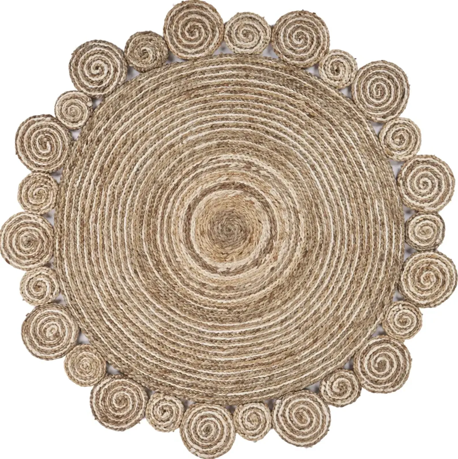 Nature Tan/ Ivory Contemporary Striped Organic Jute Indoor Round Area Rug 7'6"