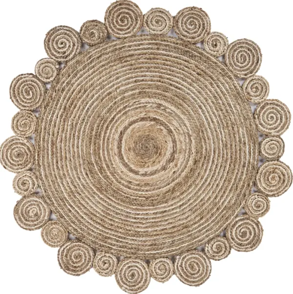 Nature Tan/ Ivory Contemporary Striped Organic Jute Indoor Round Area Rug 7'6"