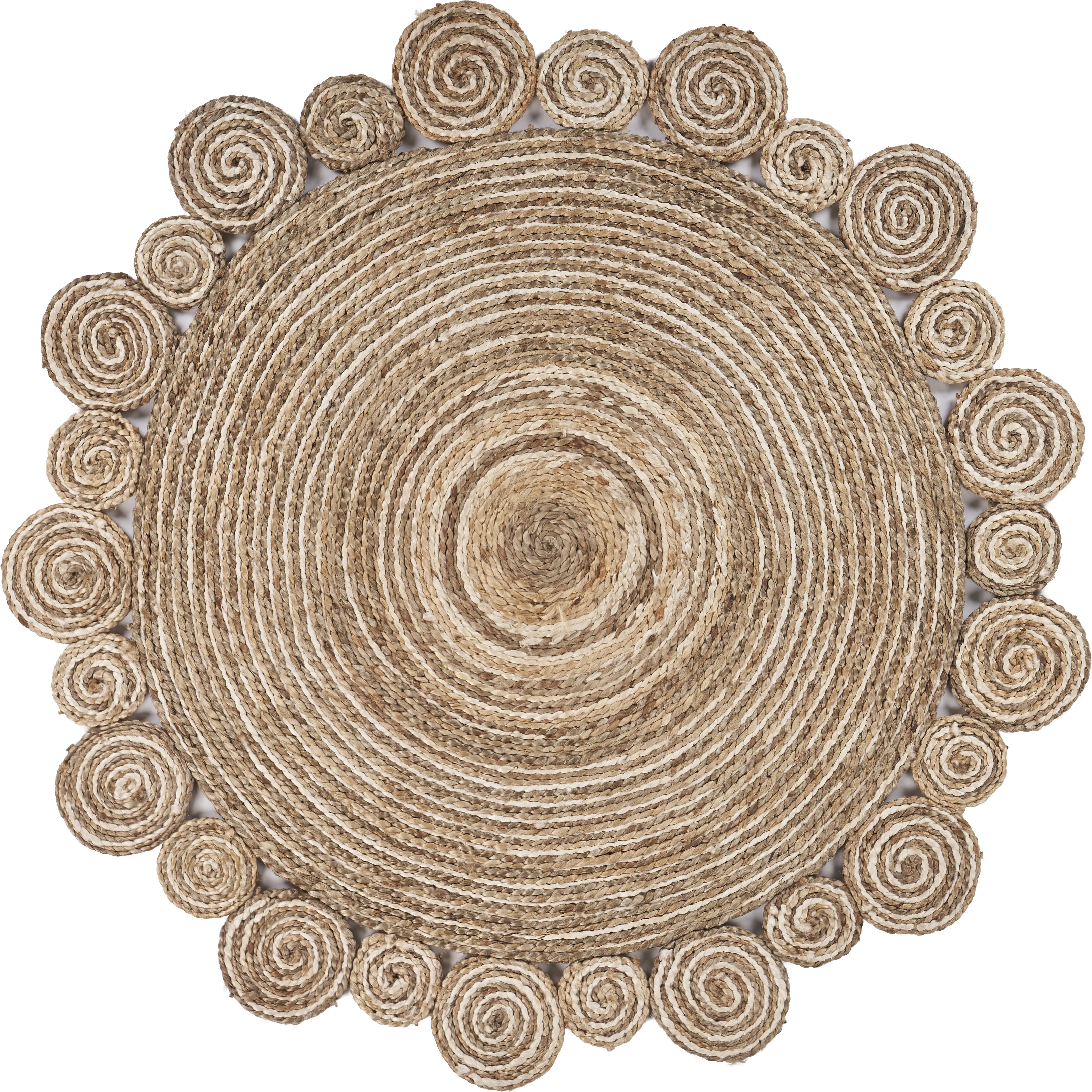 Nature Tan/ Ivory Contemporary Striped Organic Jute Indoor Round Area Rug 7'6"