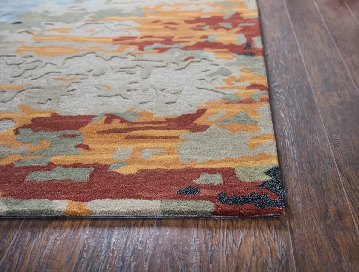 Mod Tan/Multi Abstract Wool/Tencel 10' x 13' Rectangle Rug