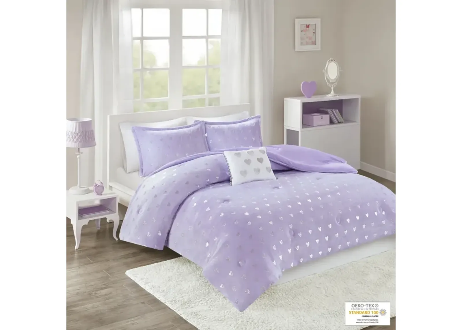 Mi Zone Rosalie Purple/Silver Metallic Printed Plush Comforter Set