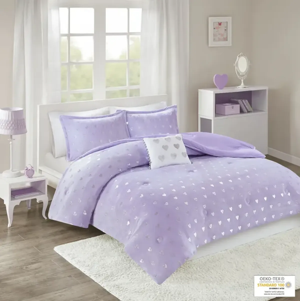 Mi Zone Rosalie Purple/Silver Metallic Printed Plush Comforter Set