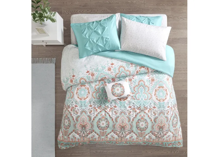 Intelligent Design Vinnie Aqua Boho Comforter Set with Bed Sheets