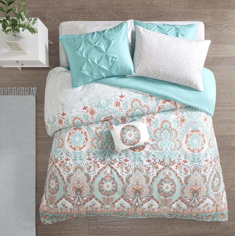 Intelligent Design Vinnie Aqua Boho Comforter Set with Bed Sheets