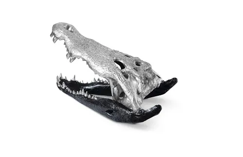 crocodile skull, black/silver leaf