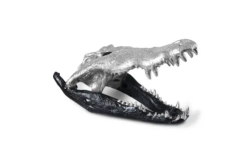 crocodile skull, black/silver leaf