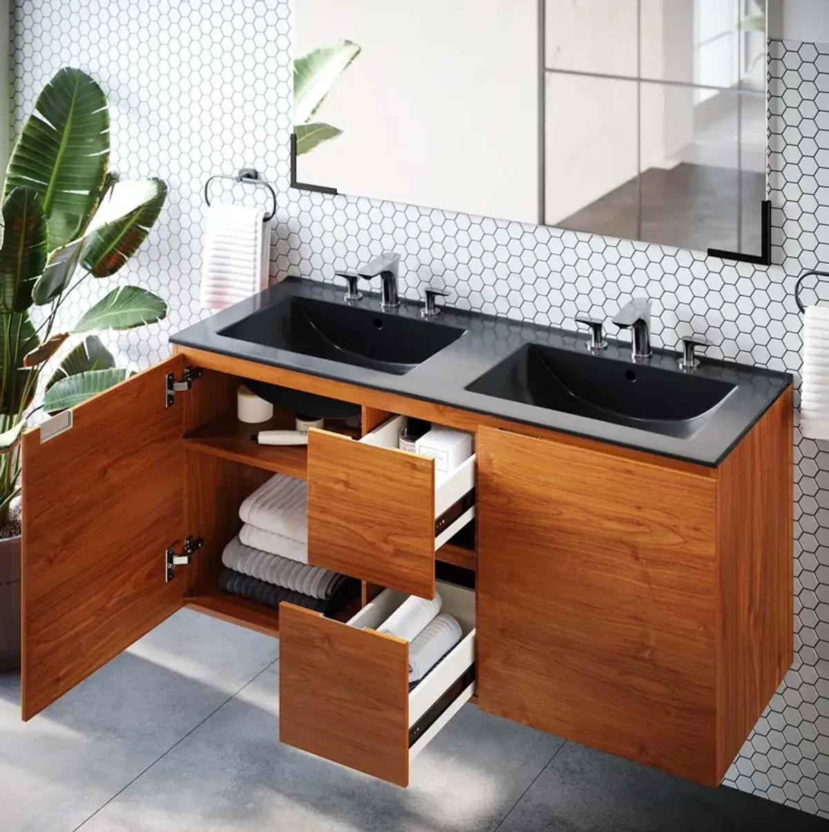 Scenic 48" Double Wall-Mount Bathroom Vanity