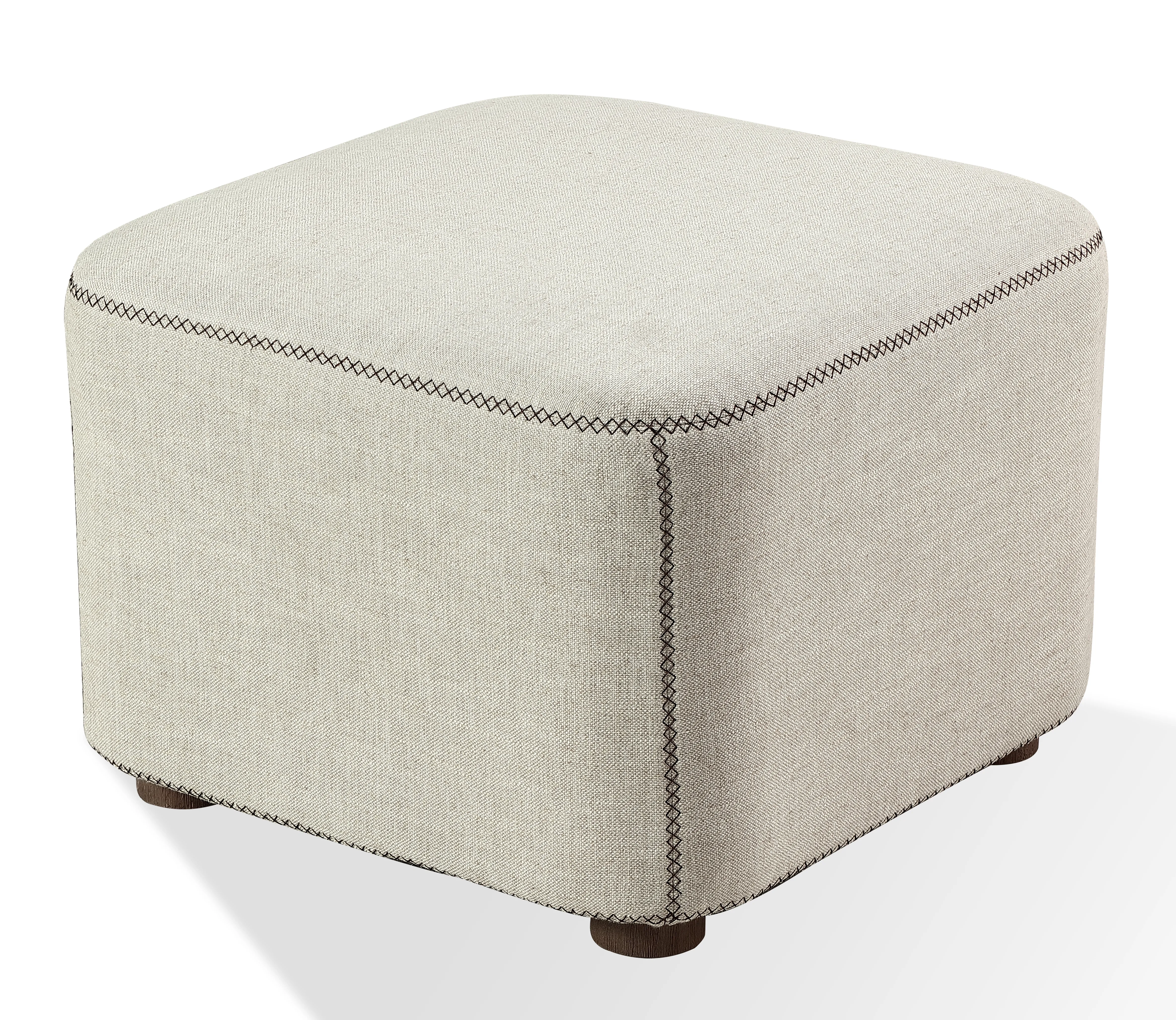 Louis Upholstered Ottoman in Natural Linen