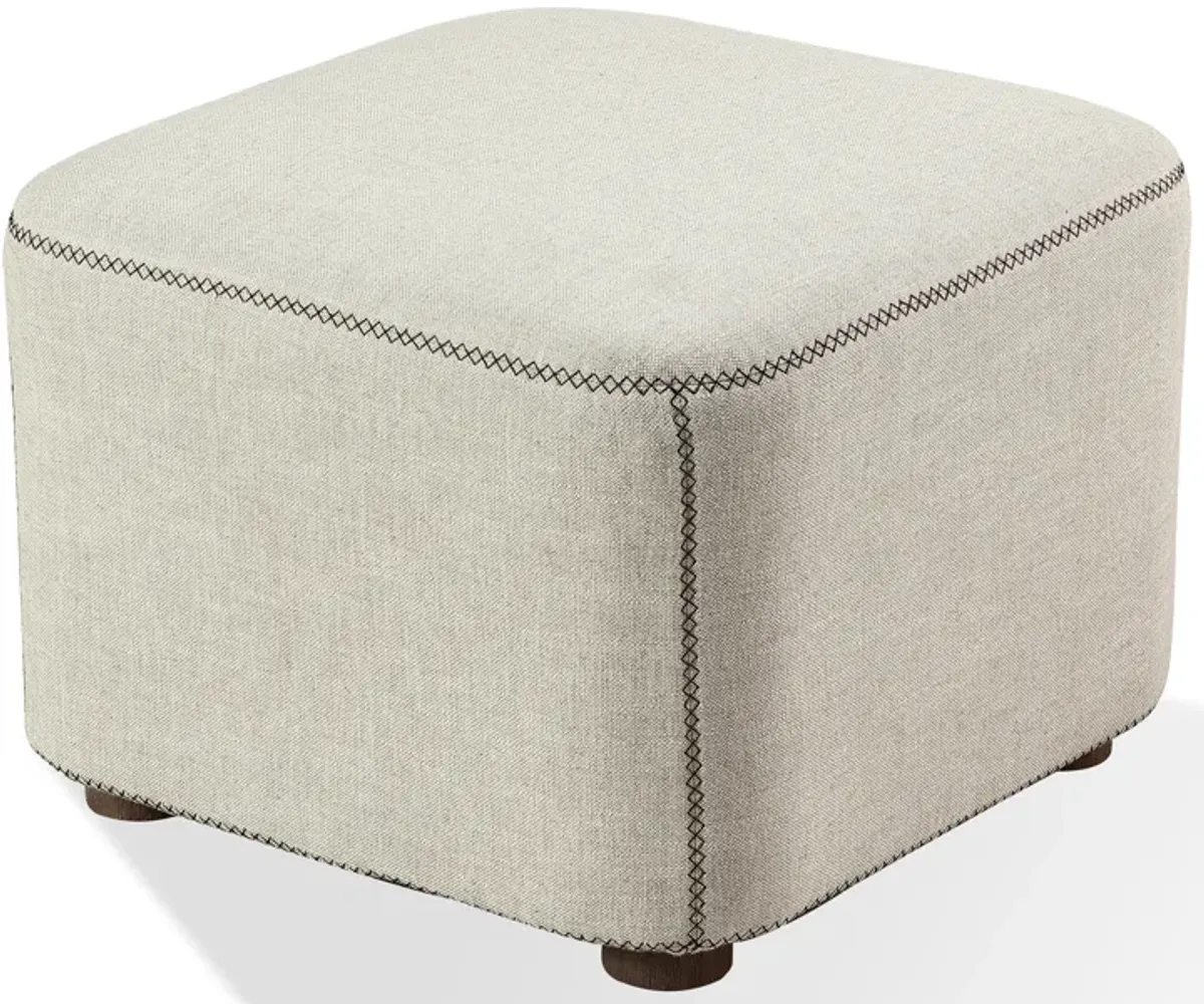 Louis Upholstered Ottoman in Natural Linen