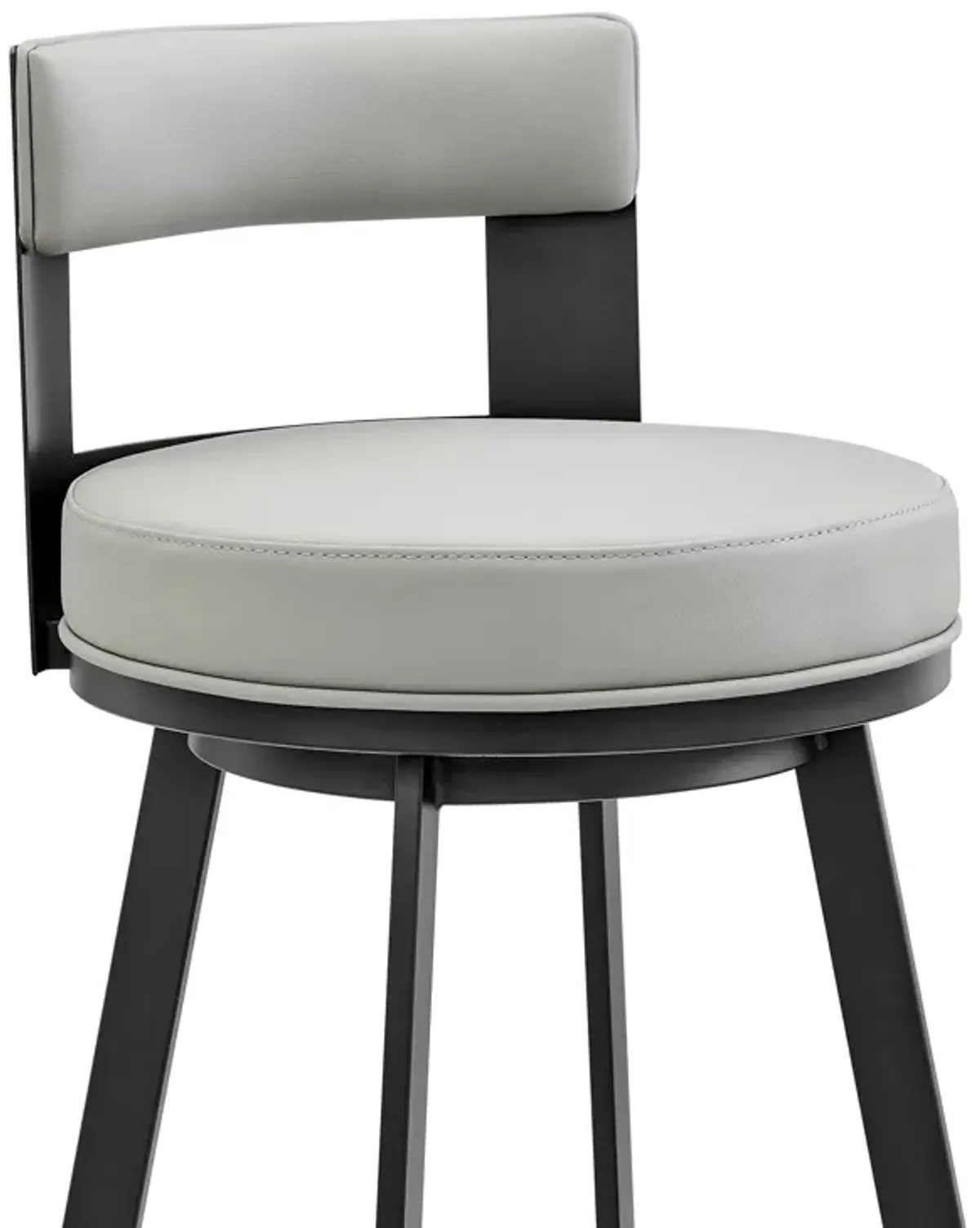 Flynn 26" Swivel Counter Stool in Black Metal with Light Gray Faux Leather