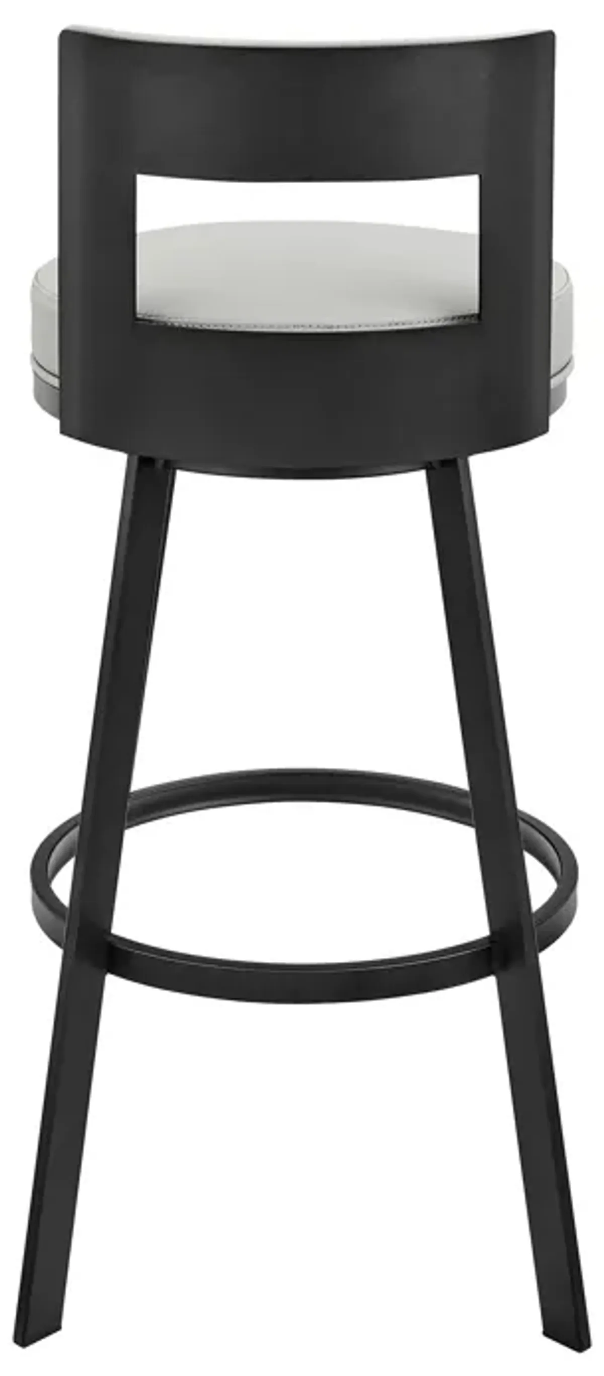 Flynn 26" Swivel Counter Stool in Black Metal with Light Gray Faux Leather