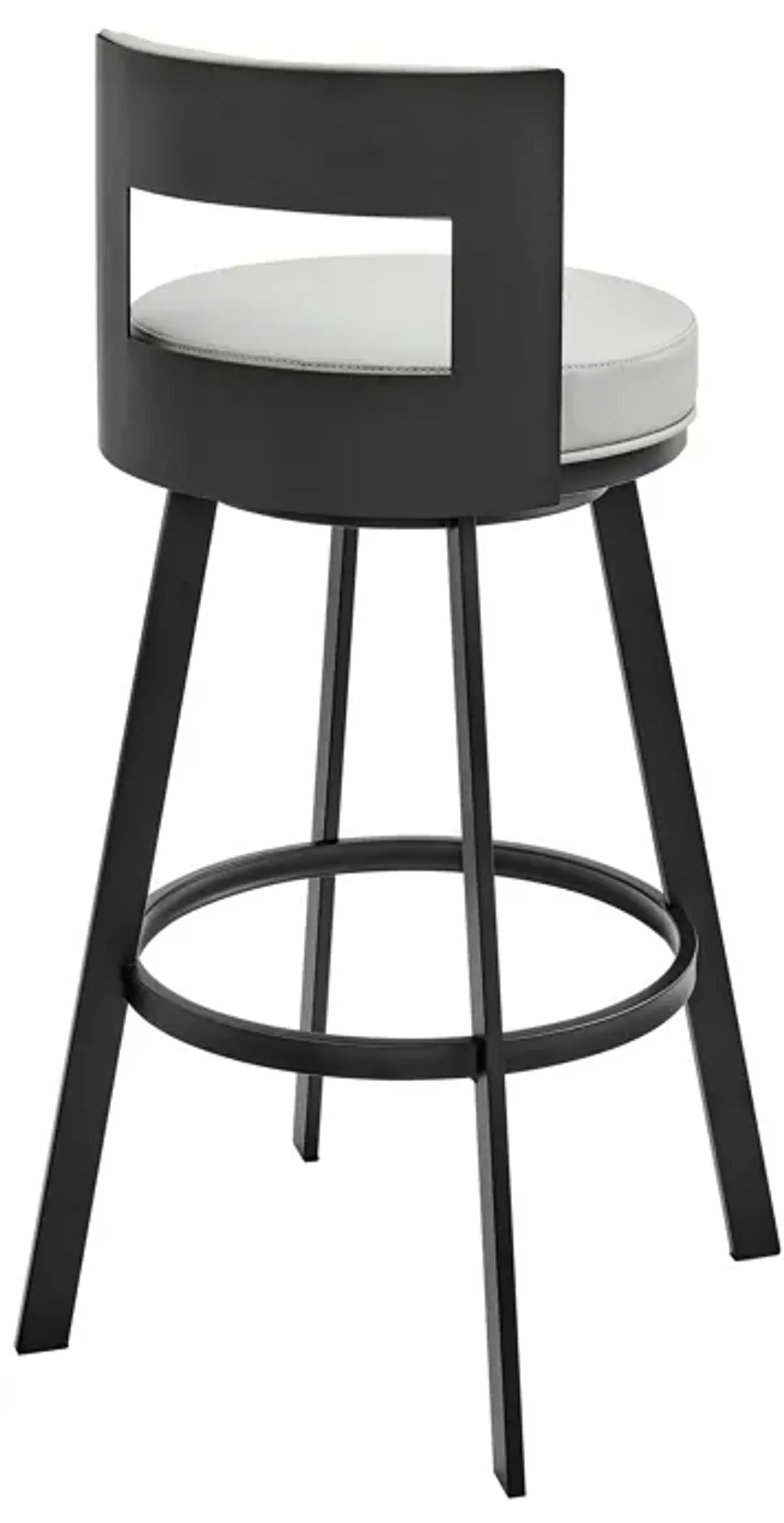 Flynn 26" Swivel Counter Stool in Black Metal with Light Gray Faux Leather