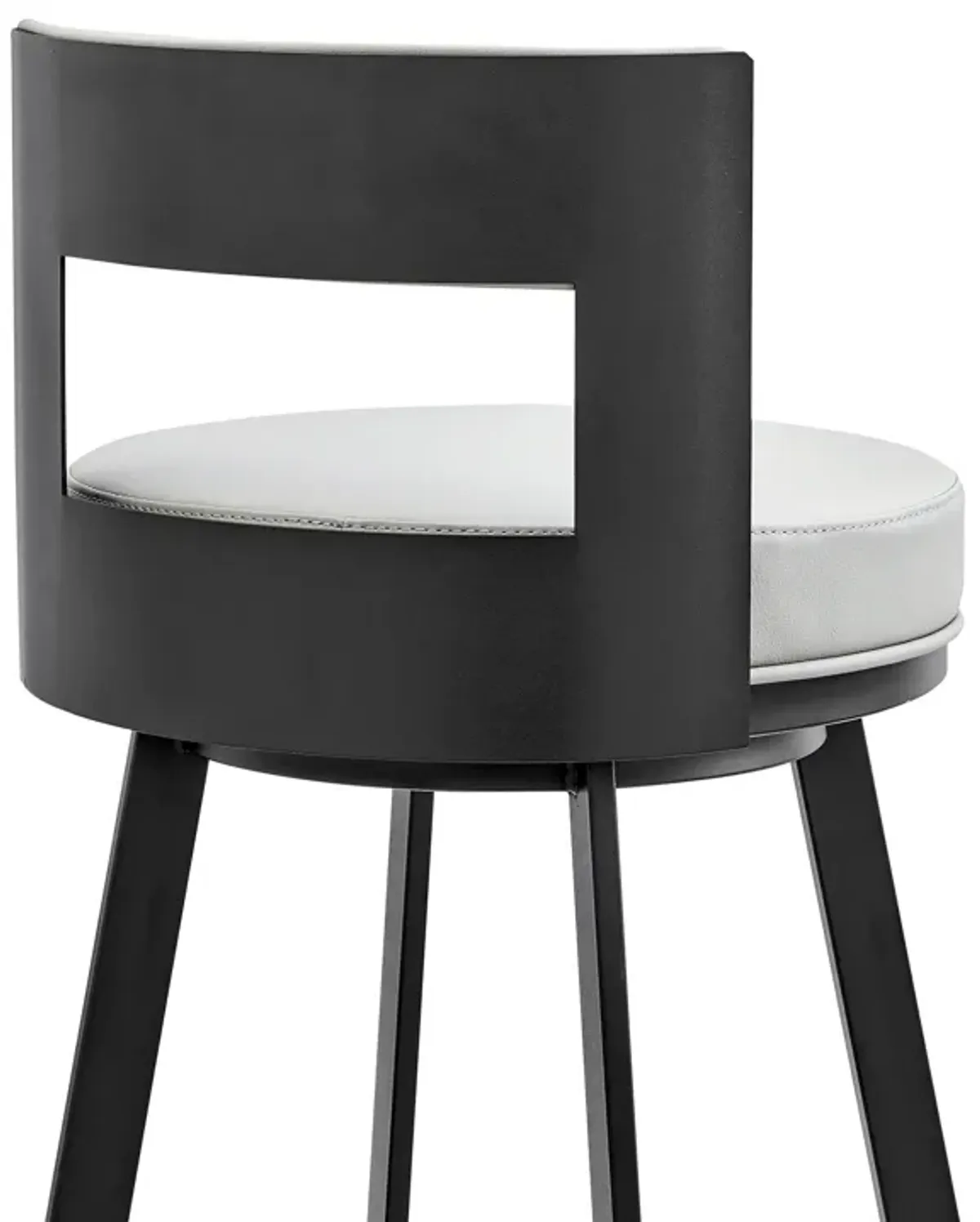 Flynn 26" Swivel Counter Stool in Black Metal with Light Gray Faux Leather