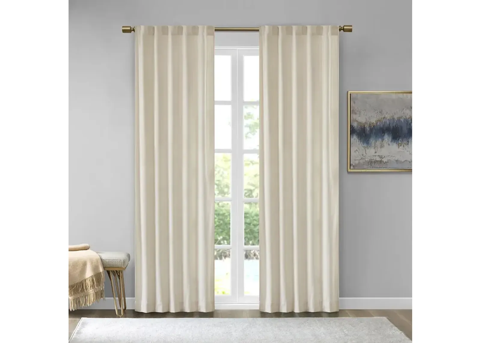 510 Design Colt Ivory Room Darkening Poly Velvet Rod Pocket/Back Tab Curtain Panel Pair