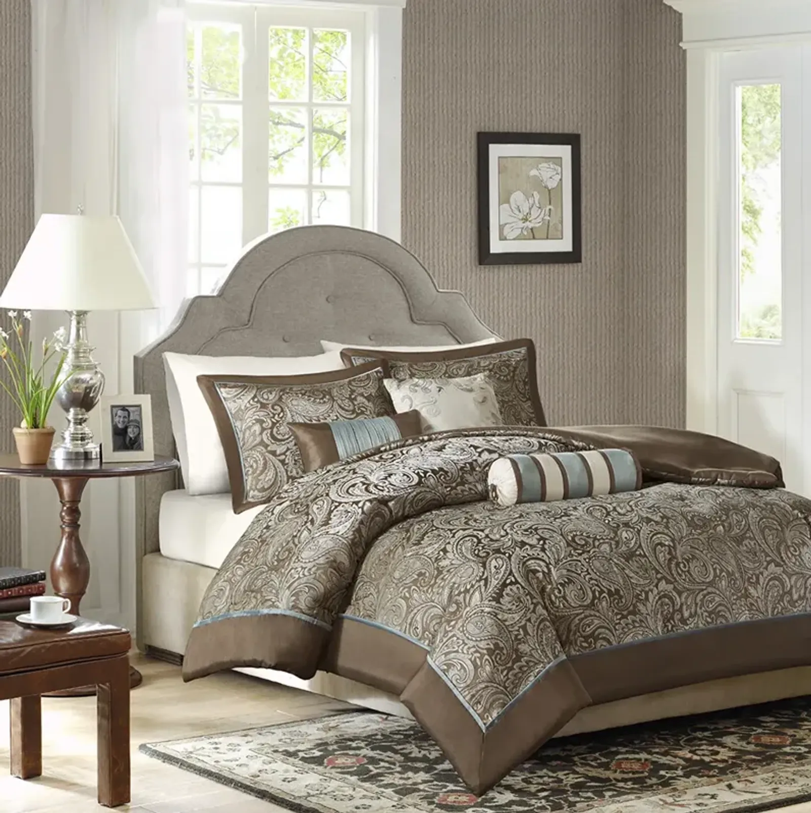 Madison Park Aubrey Blue/Brown 6 Piece Duvet Cover Set