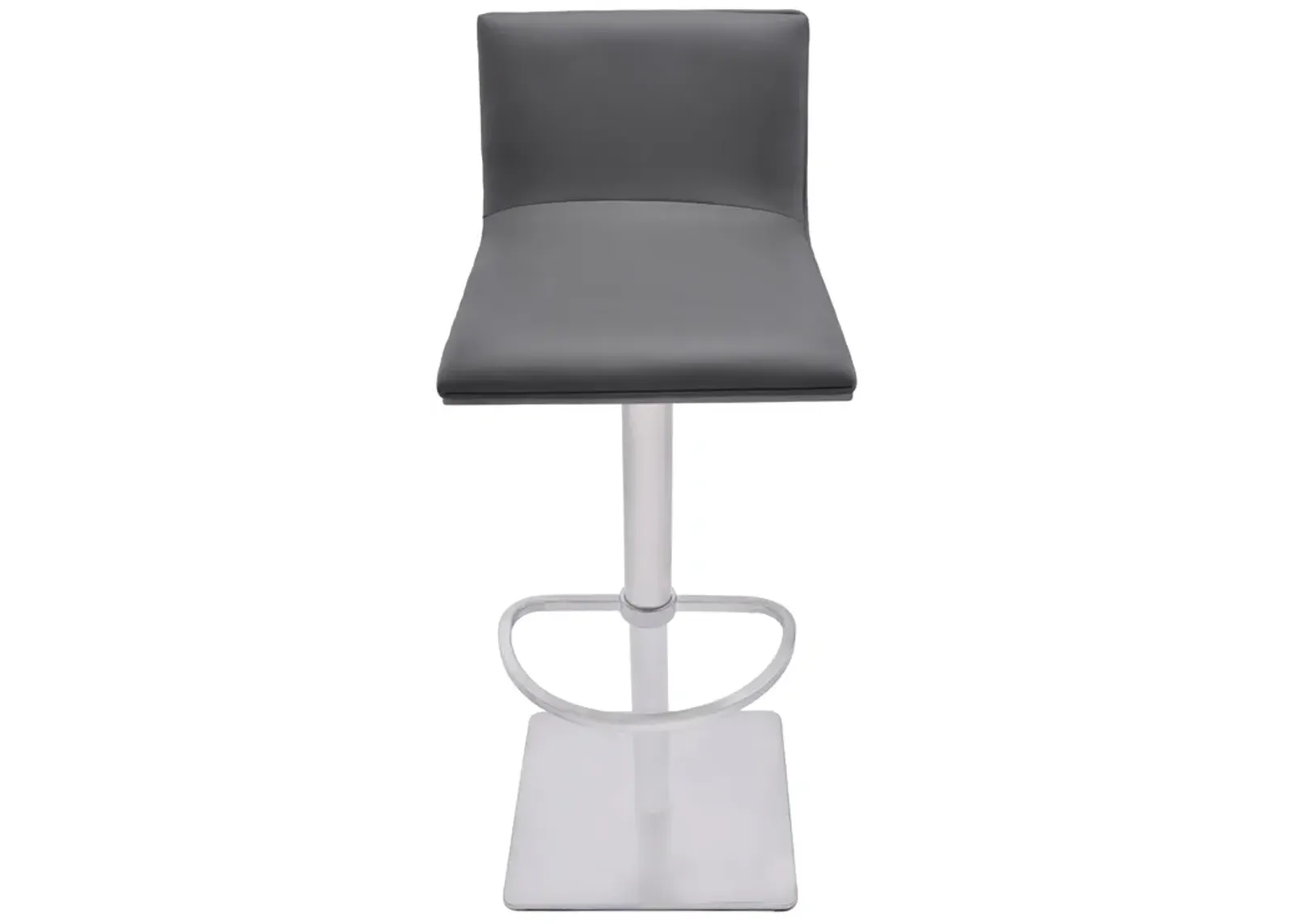 Crystal Adjustable Height Swivel Grey Faux Leather and Grey Walnut Bar Stool with Brushed Stainless Steel Base