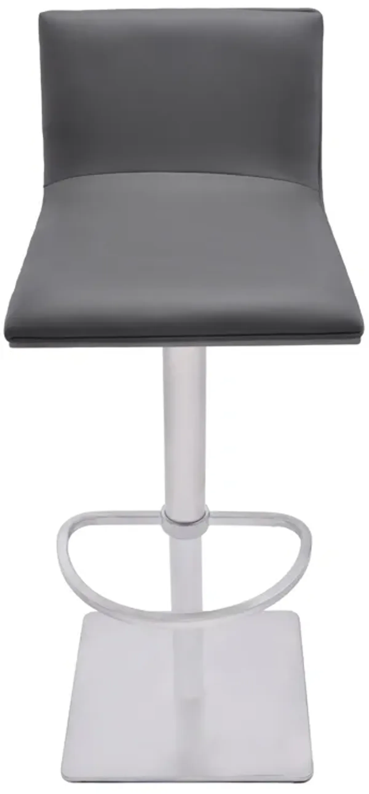 Crystal Adjustable Height Swivel Grey Faux Leather and Grey Walnut Bar Stool with Brushed Stainless Steel Base