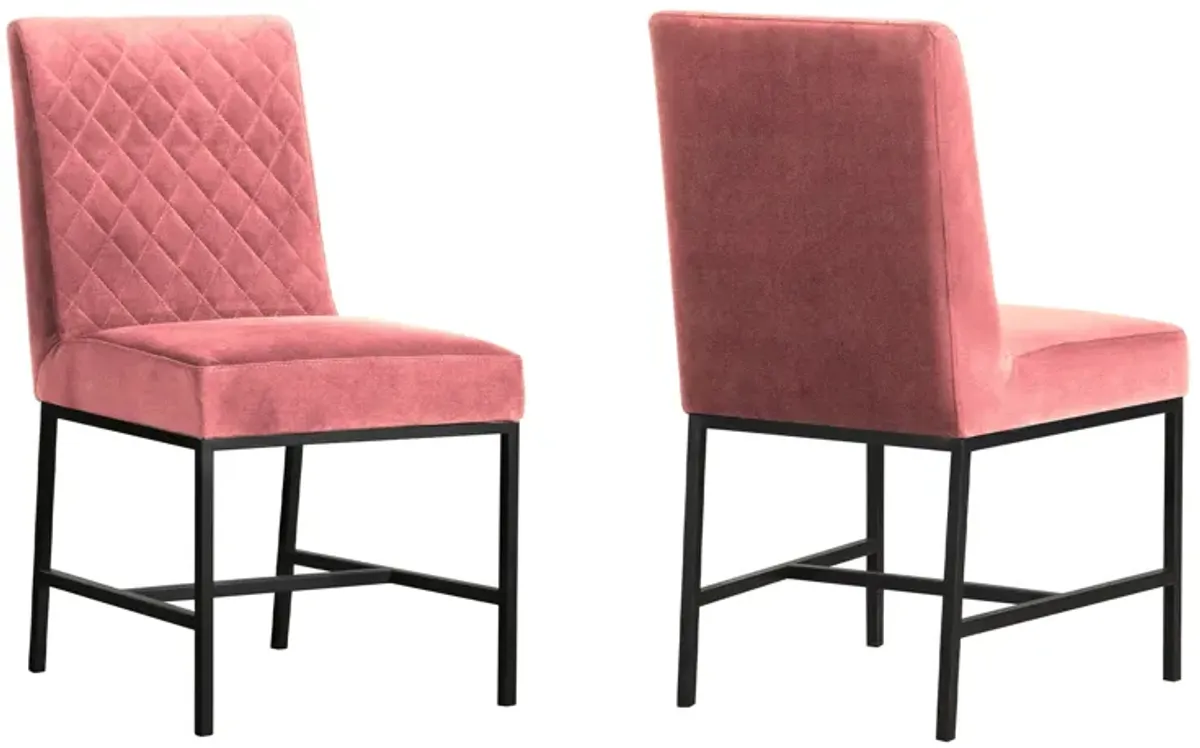 Napoli Pink Velvet and Black Leg Modern Accent Dining Chair- Set of 2