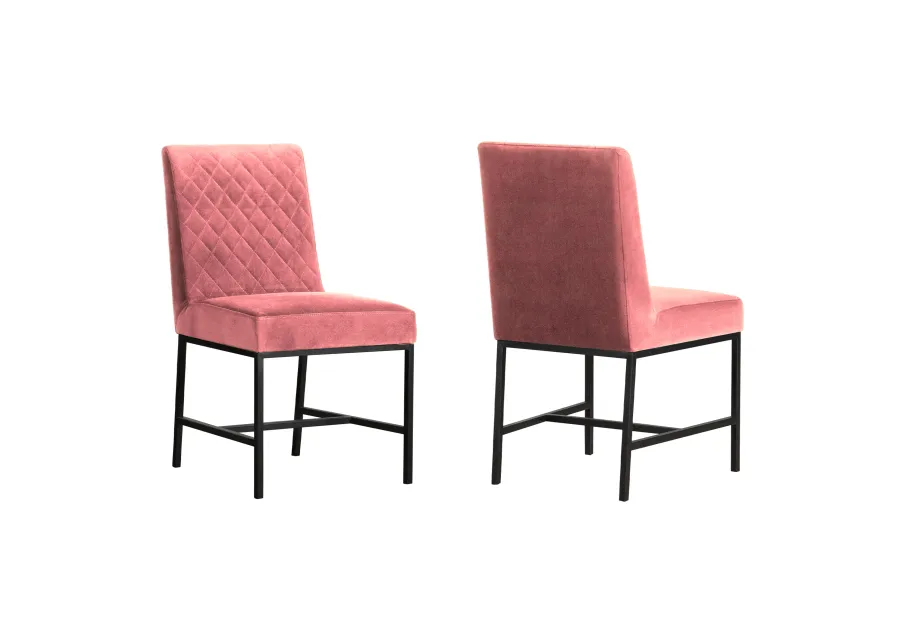 Napoli Pink Velvet and Black Leg Modern Accent Dining Chair- Set of 2