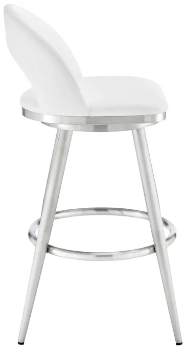 Lottech Swivel Bar Stool in Brushed Stainless Steel with White Faux Leather