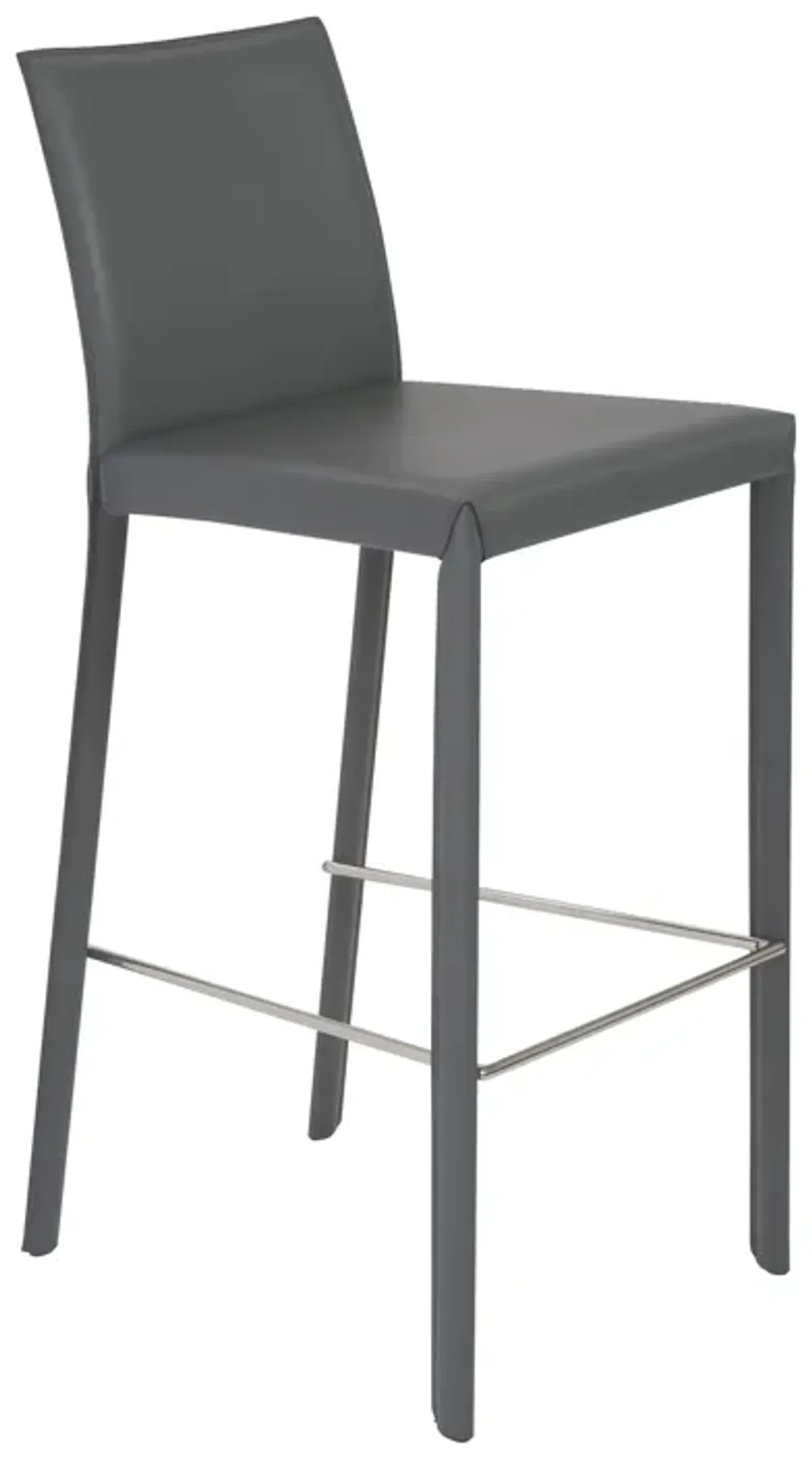 Hasina Bar Stool in Gray with Polished Stainless Steel Legs  - Set of 2