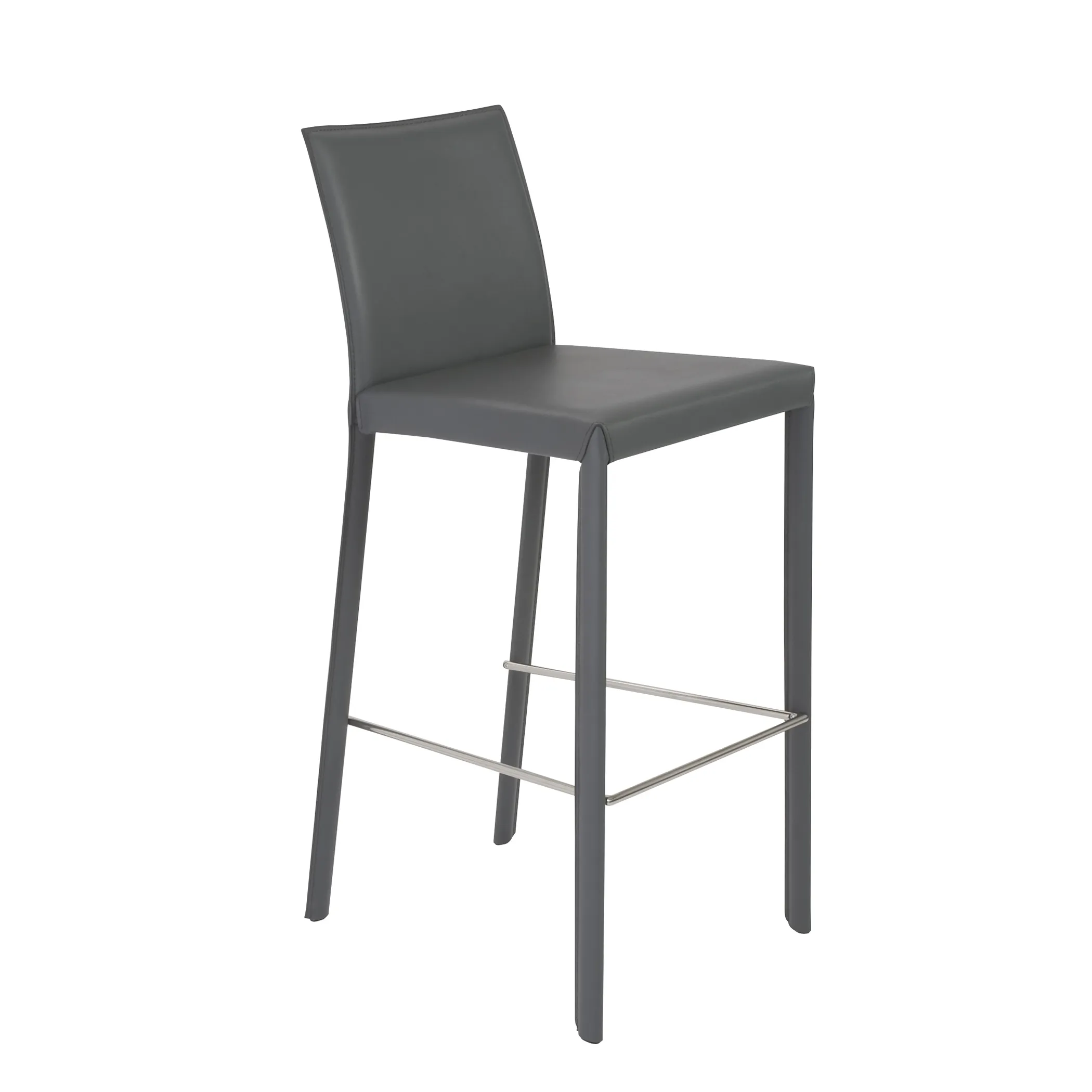 Hasina Bar Stool in Gray with Polished Stainless Steel Legs  - Set of 2