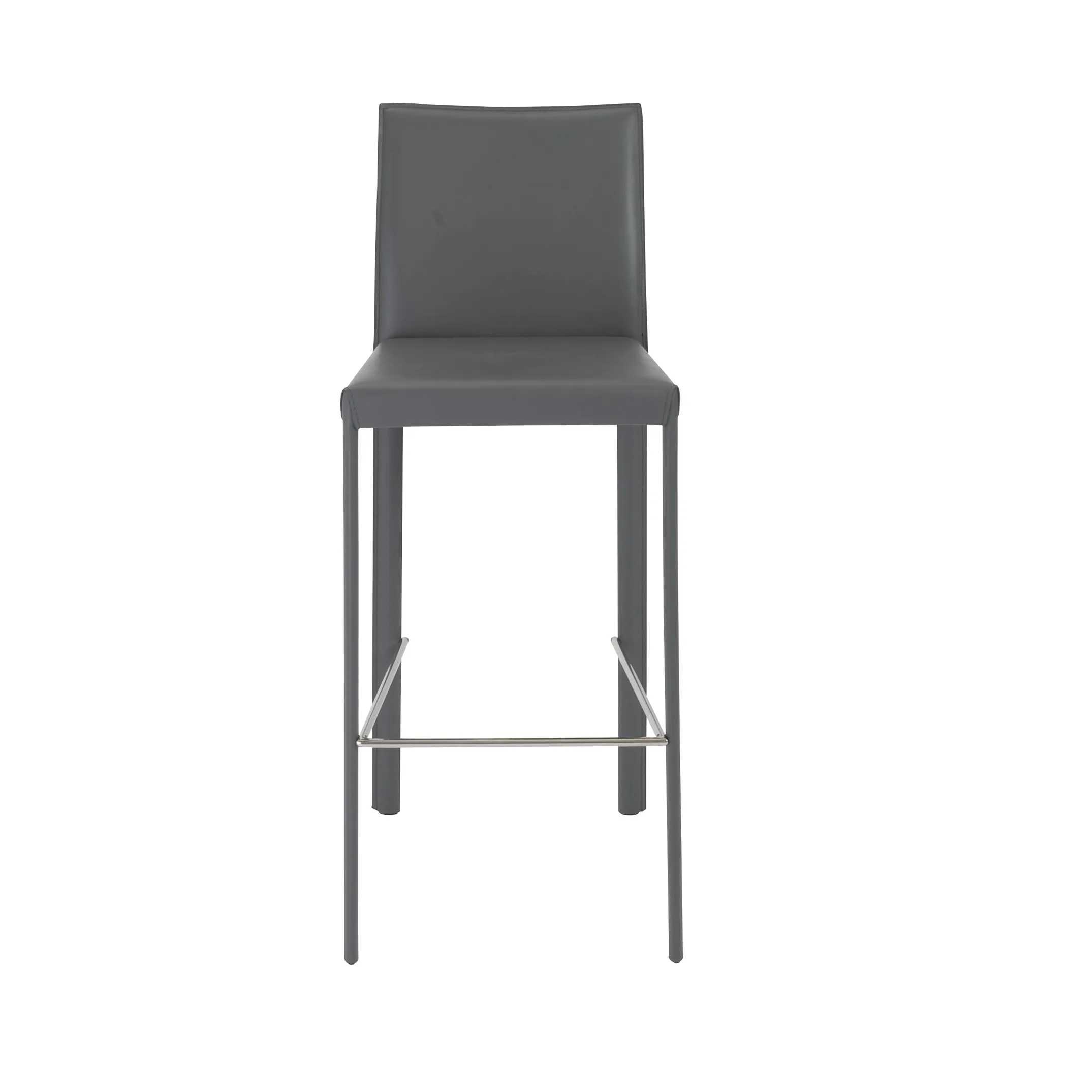 Hasina Bar Stool in Gray with Polished Stainless Steel Legs  - Set of 2