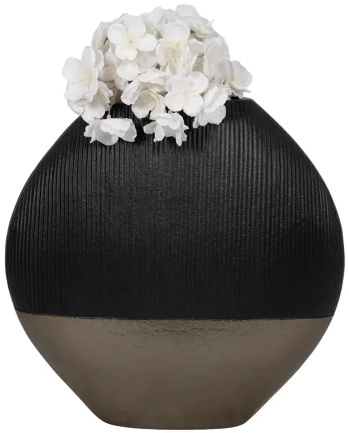 14" Color Block Round Vase, Black/brass Antique