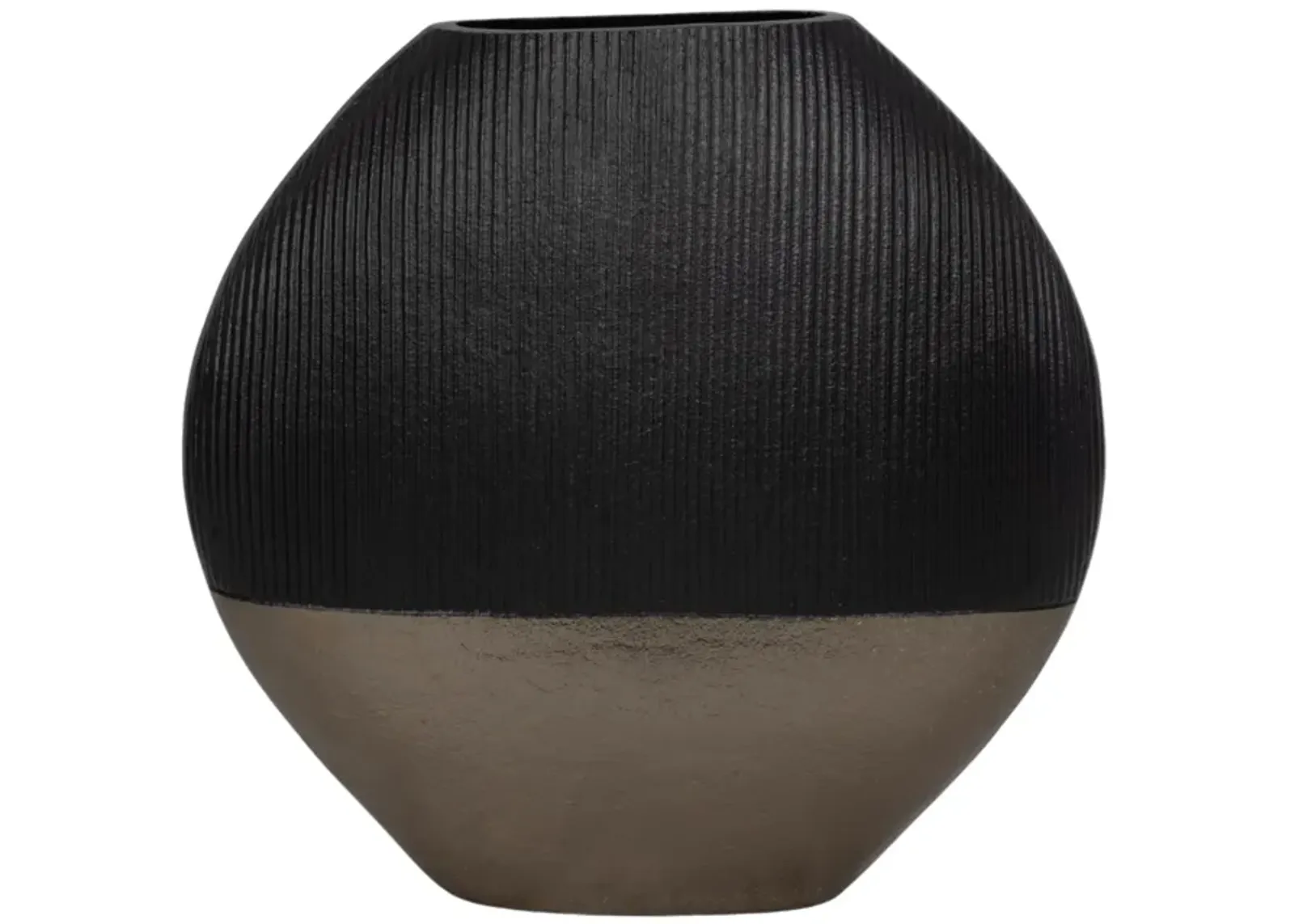 14" Color Block Round Vase, Black/brass Antique