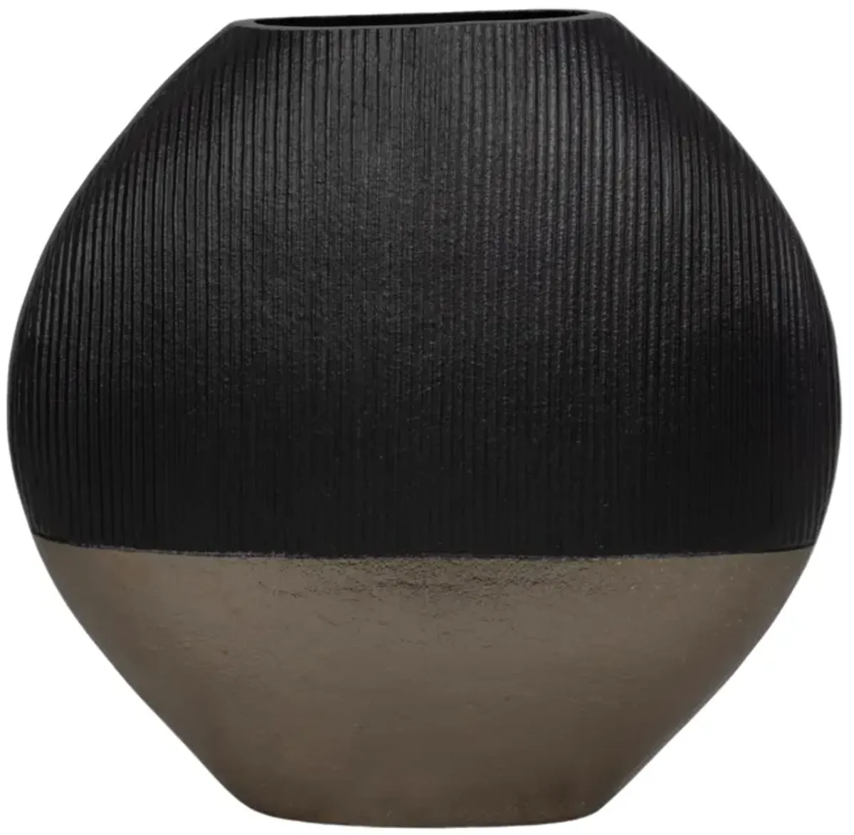 14" Color Block Round Vase, Black/brass Antique