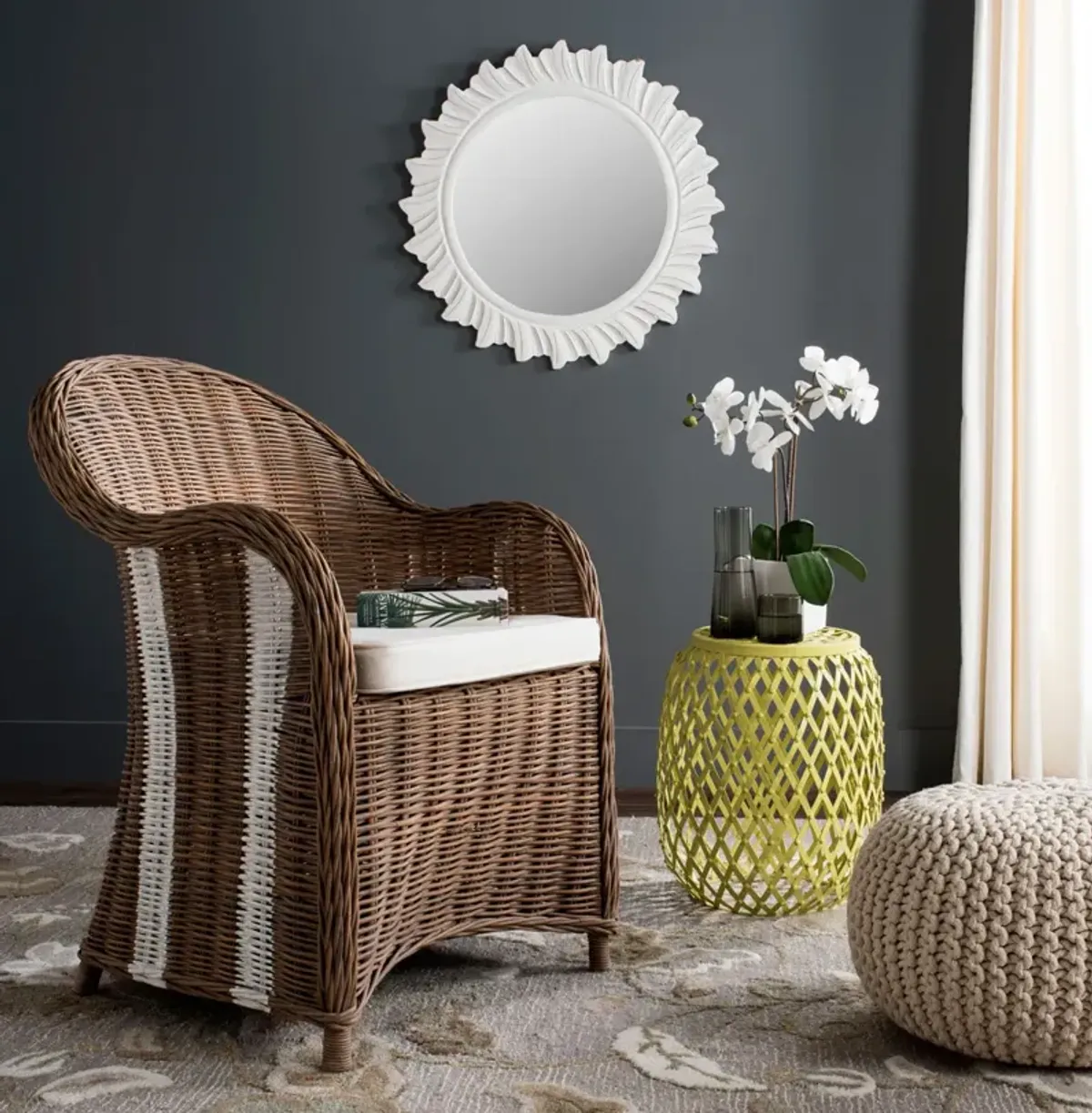 HEMI STRIPED WICKER CLUB CHAIR