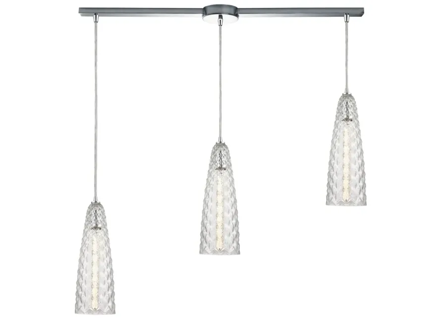 Glitzy 3-Light Linear Mini Pendant Fixture in Polished Chrome with Clear Glass