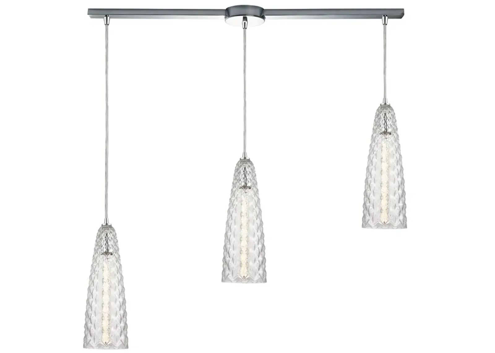 Glitzy 3-Light Linear Mini Pendant Fixture in Polished Chrome with Clear Glass