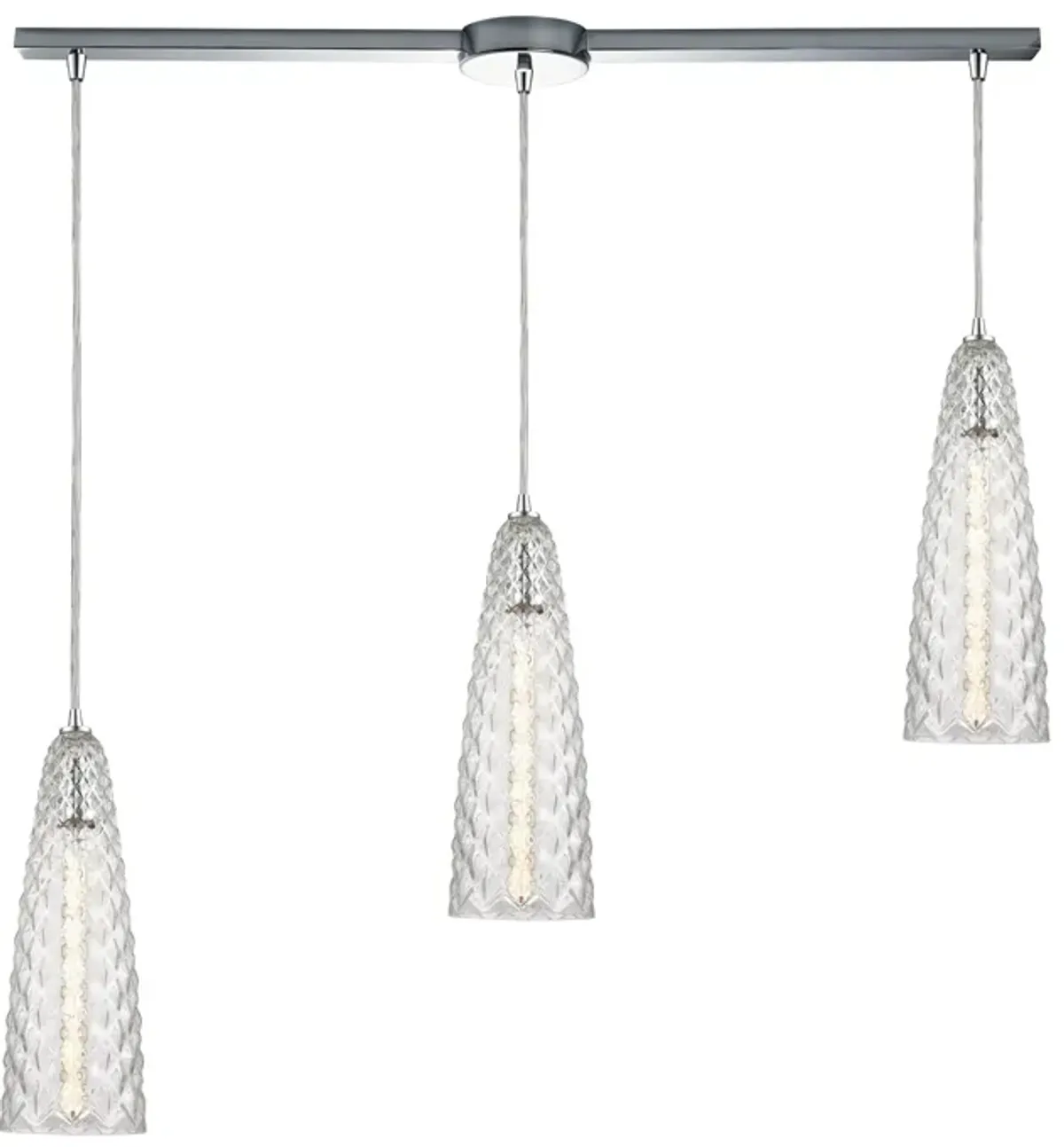 Glitzy 3-Light Linear Mini Pendant Fixture in Polished Chrome with Clear Glass