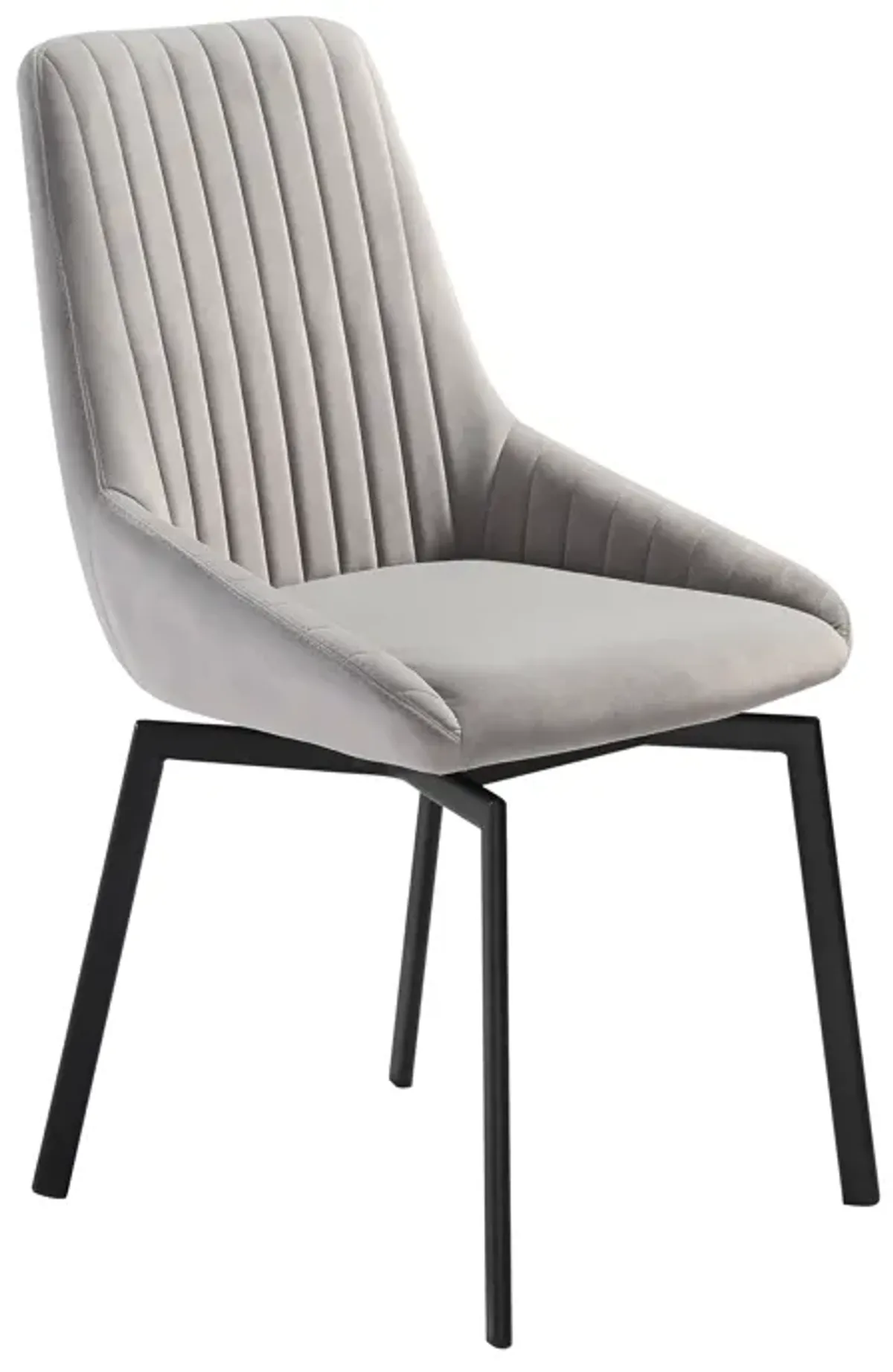 Susie Swivel Upholstered Dining Chair in Gray Fabric with Black Metal Legs - Set of 2