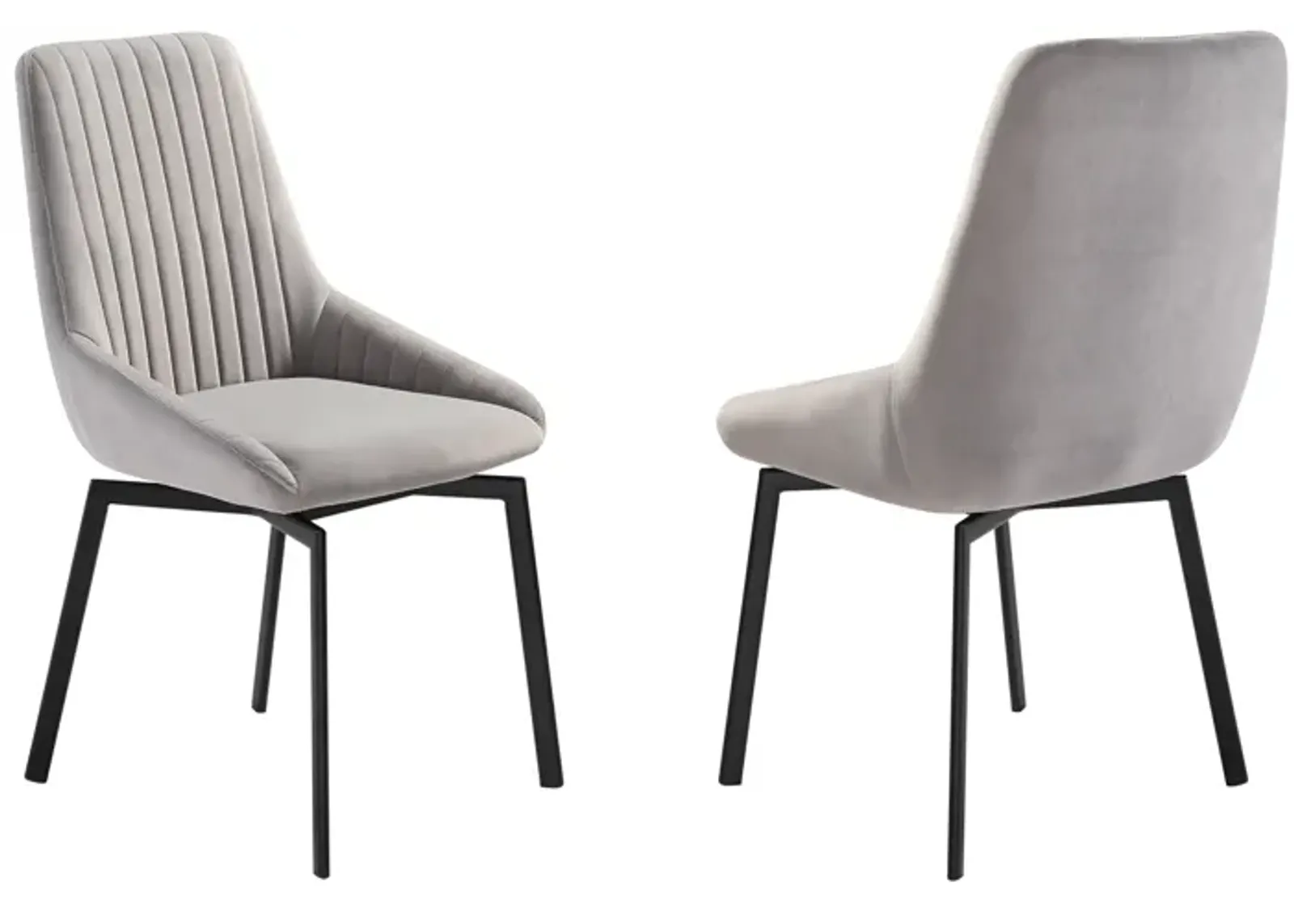 Susie Swivel Upholstered Dining Chair in Gray Fabric with Black Metal Legs - Set of 2