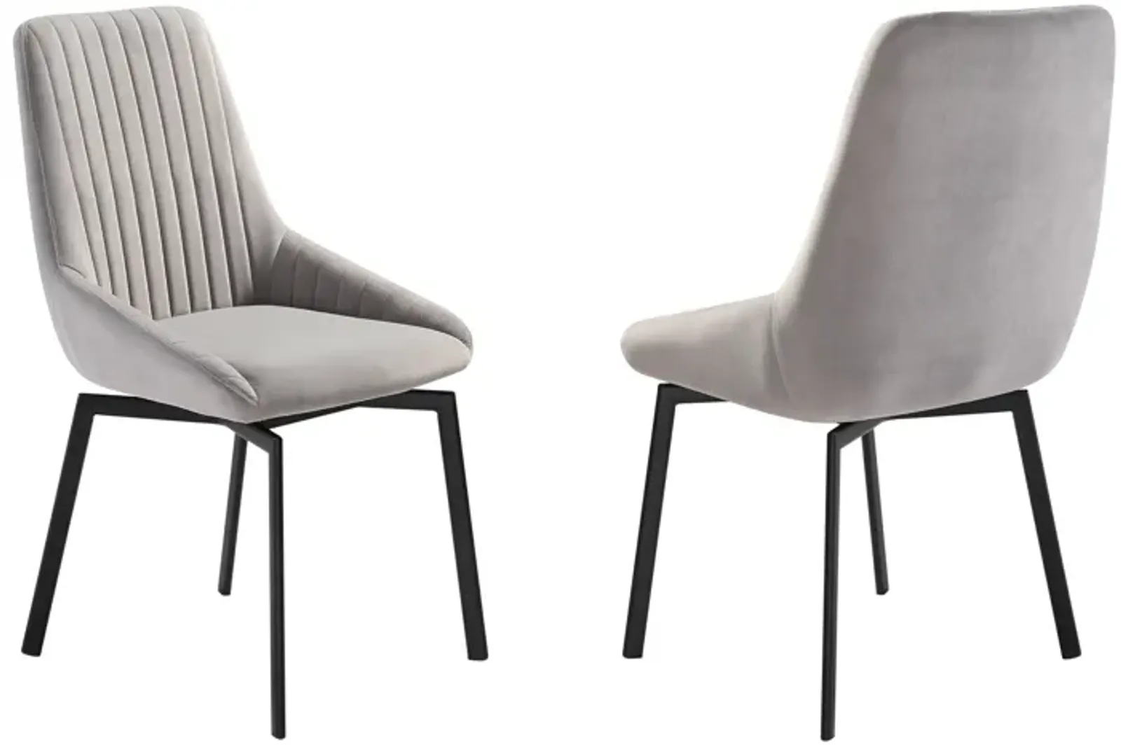 Susie Swivel Upholstered Dining Chair in Gray Fabric with Black Metal Legs - Set of 2