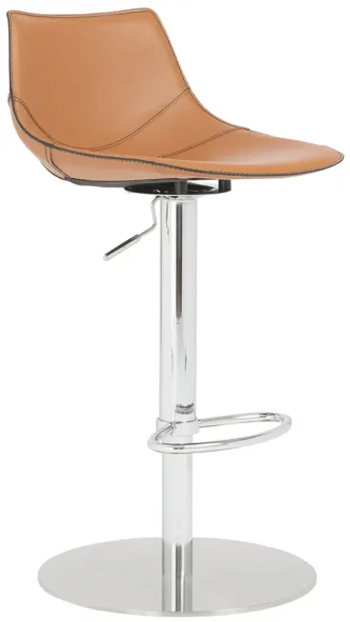 Rudy Adjustable Swivel Bar/Counter Stool in Cognac with Brushed Stainless Steel Base