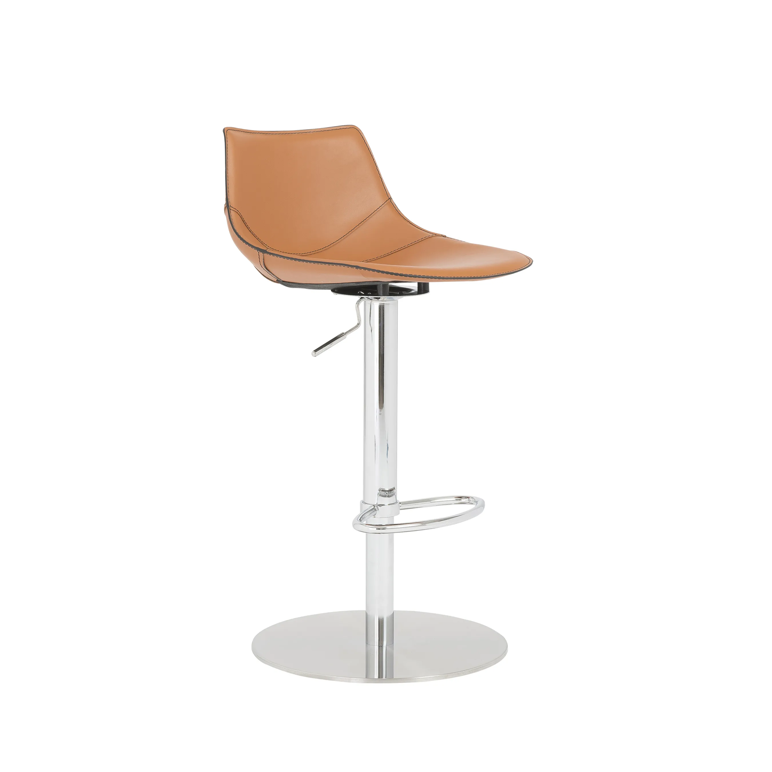 Rudy Adjustable Swivel Bar/Counter Stool in Cognac with Brushed Stainless Steel Base