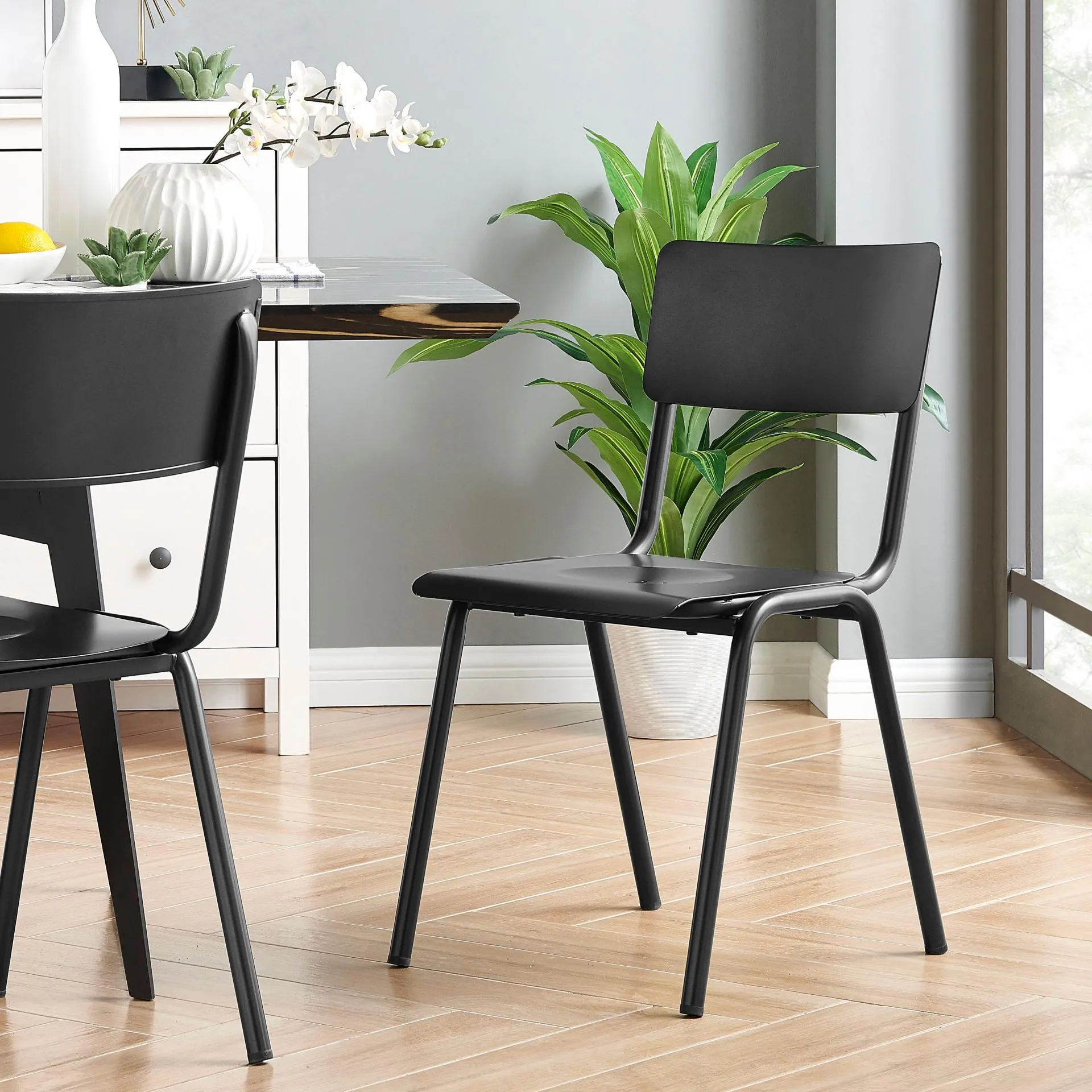 Luke  Metal Dining Side Chair, Metallic Gunmetal