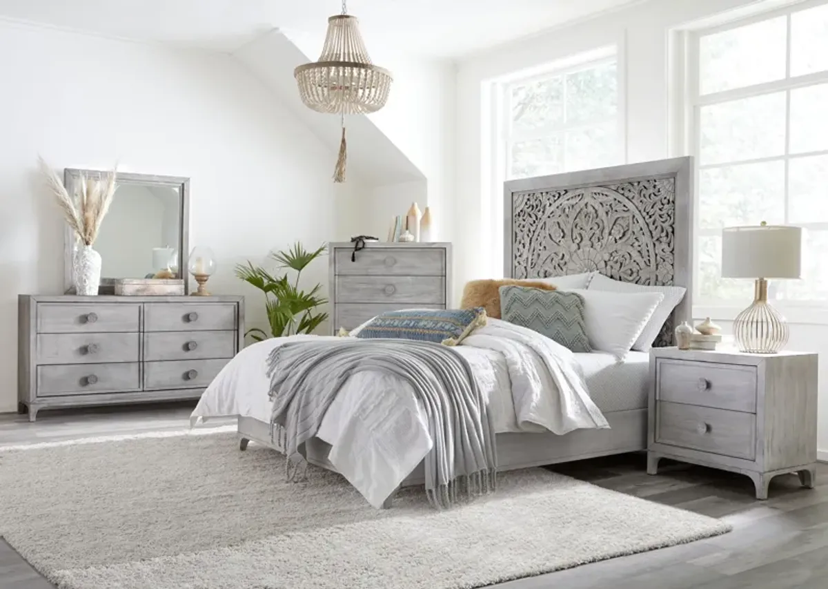 Boho Chic King-Size Bed in Washed White