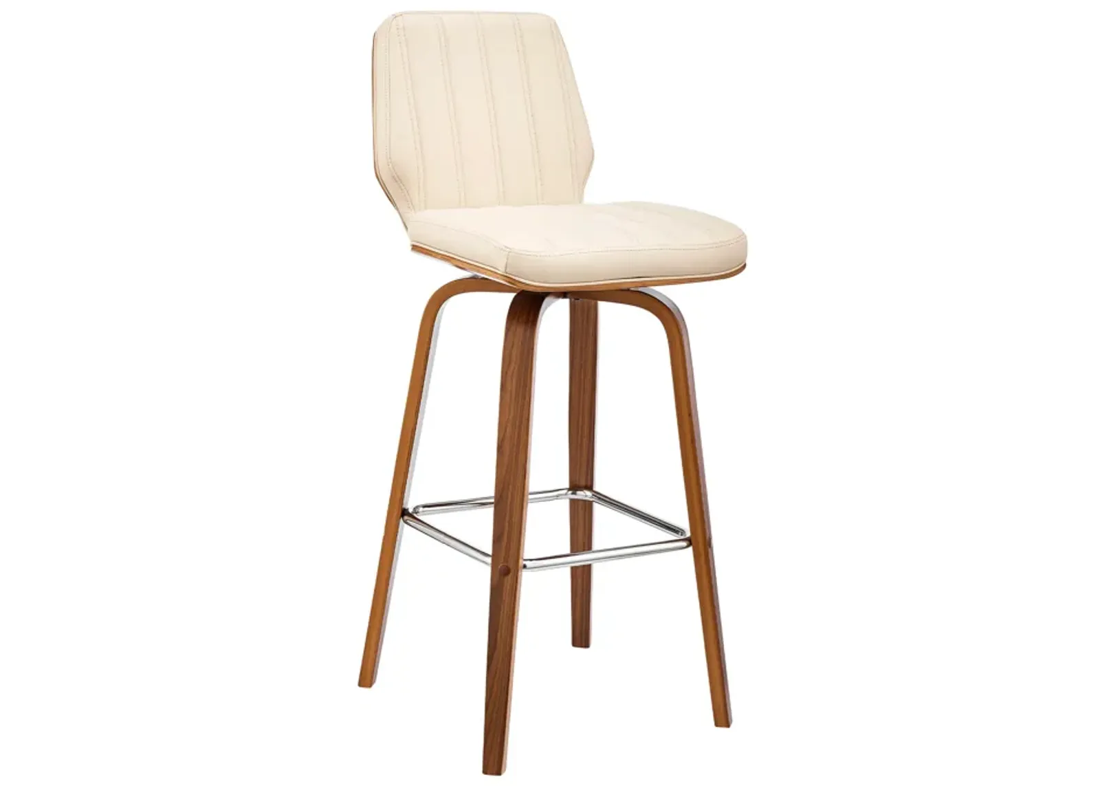 Renee 26" Swivel Cream Faux Leather and Walnut Wood Bar Stool