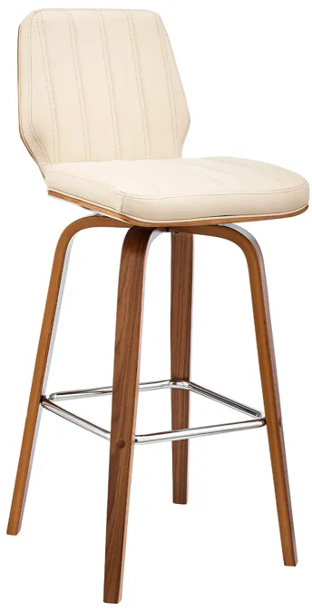 Renee 26" Swivel Cream Faux Leather and Walnut Wood Bar Stool