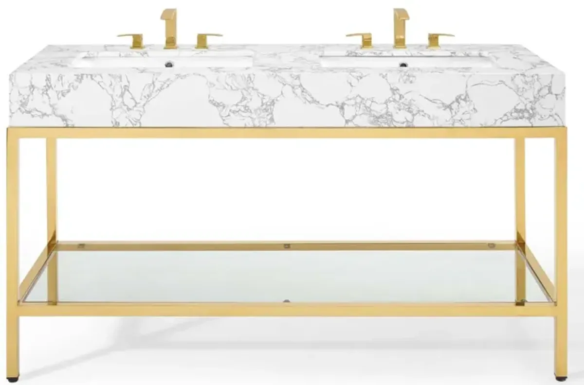 Kingsley 60" Gold Stainless Steel Bathroom Vanity