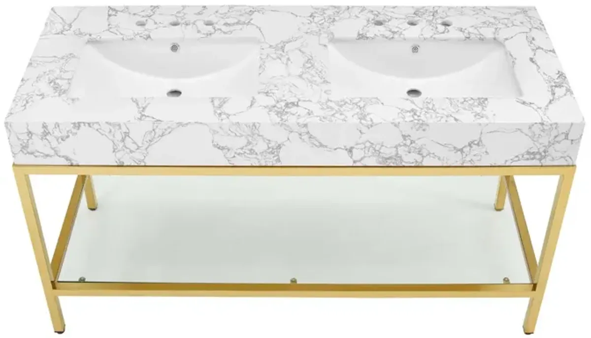 Kingsley 60" Gold Stainless Steel Bathroom Vanity