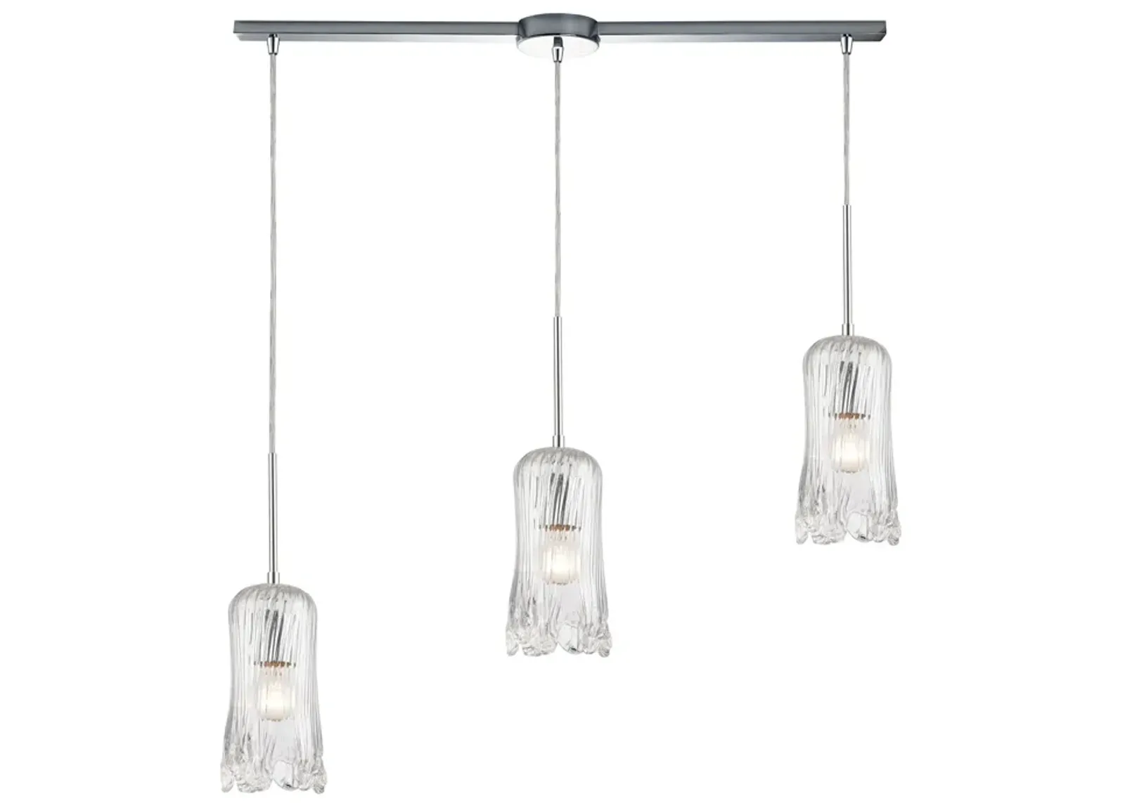 Hand Formed Glass 36" Wide 3-Light Mini Pendant - Polished Chrome